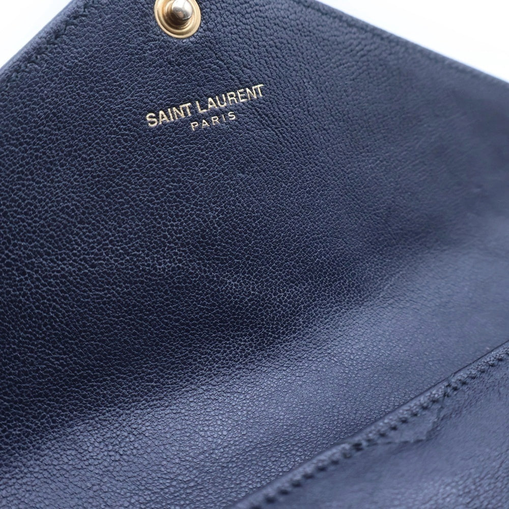SAINT LAURENT PARIS(サンローランパリ) カサンドラ ロングウォレット 長財布 カードケース ネイビー レザー 372264 ゴールド金具 レディース