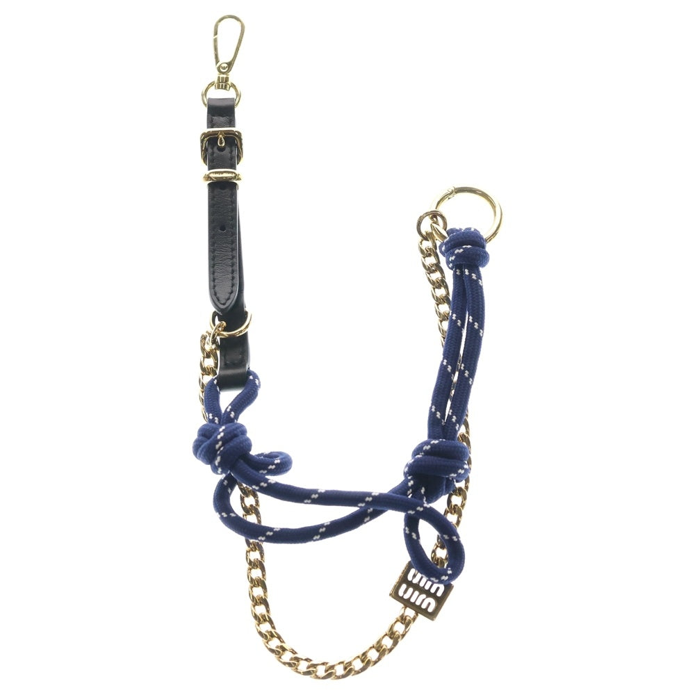 miumiu(ミュウミュウ) キーリング キーホルダー バッグチャーム ブルー×ブラック×ゴールド GP×レザー レディース