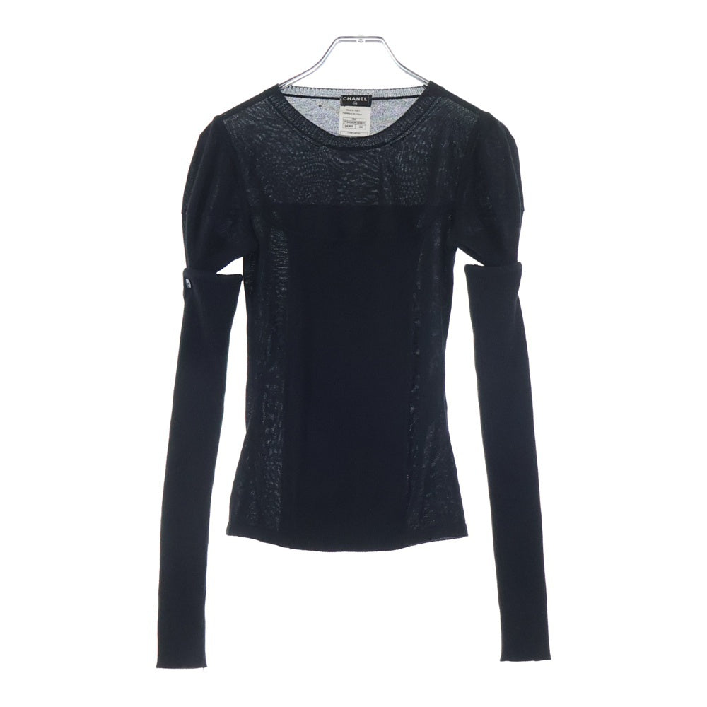 CHANEL(シャネル) 08AW ロゴボタン リブ切り替え デタッチャブルスリーブ クルーネック ニット セーター ブラック レディース P34282K00931