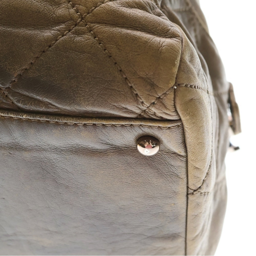 CHANEL(シャネル) ワイルドステッチ ボストンバッグ ハンドバッグ ブラウン ラムスキン レザー ピンクゴールド金具 レディース