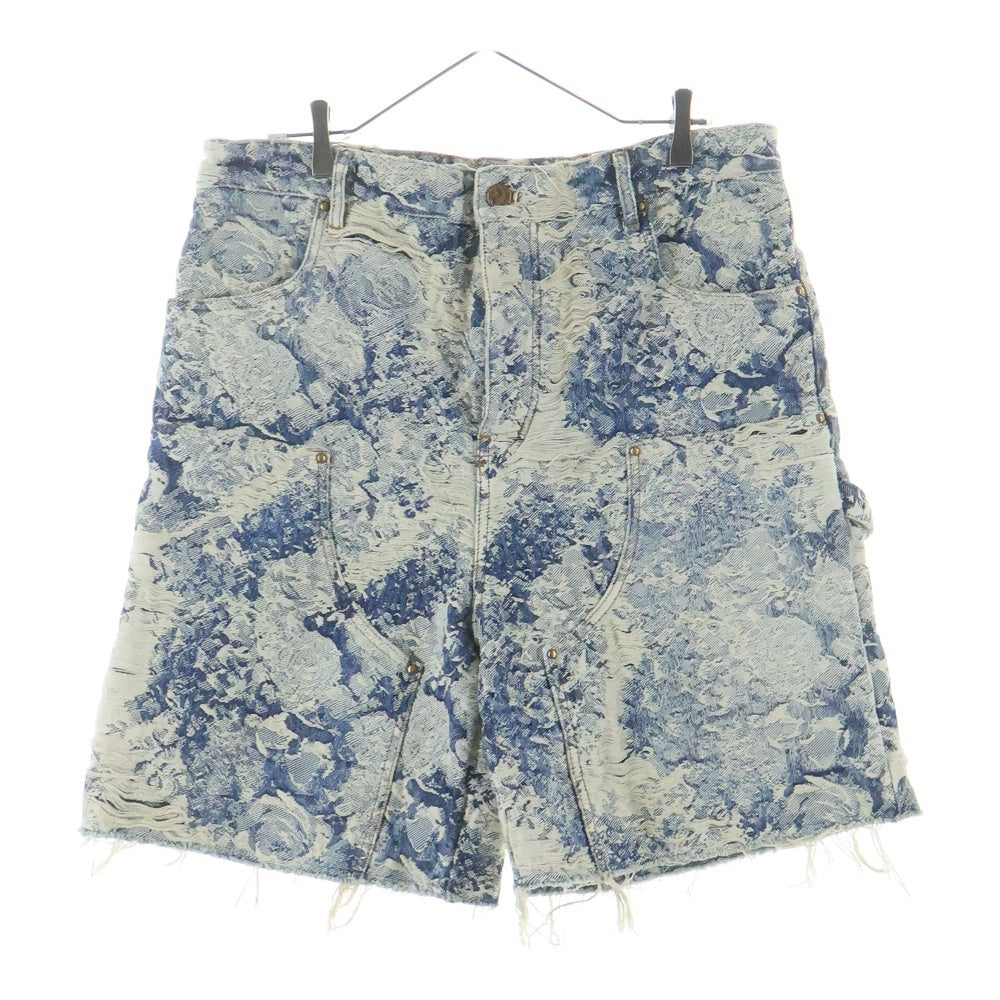LOUIS VUITTON(ルイヴィトン) LVフローラルパターン ダメージ加工 カーペンターデニム ハーフ ショートパンツ ショーツ インディゴ 1AAGTF