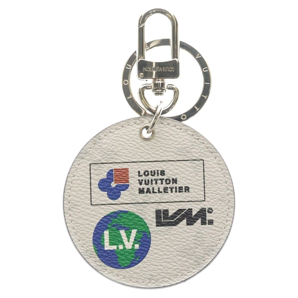 LOUIS VUITTON(ルイヴィトン) モノグラム ポルトクレ ラウンド キーホルダー バッグチャーム ホワイト レザー M68301 シルバー金具 レディース
