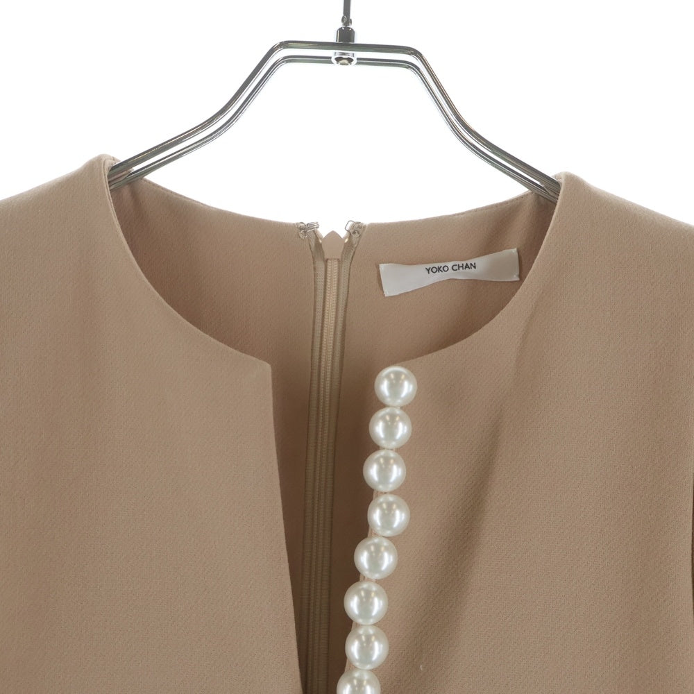 YOKO CHAN(ヨーコ チャン) パール装飾 ペタルスリーブ 半袖 ワンピース ベージュ レディース