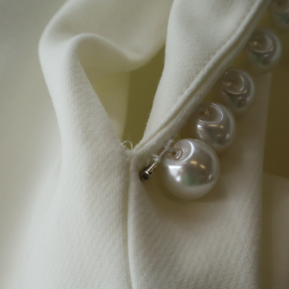 YOKO CHAN(ヨーコ チャン) パール装飾 ペタルスリーブ 半袖 ワンピース ホワイト レディース