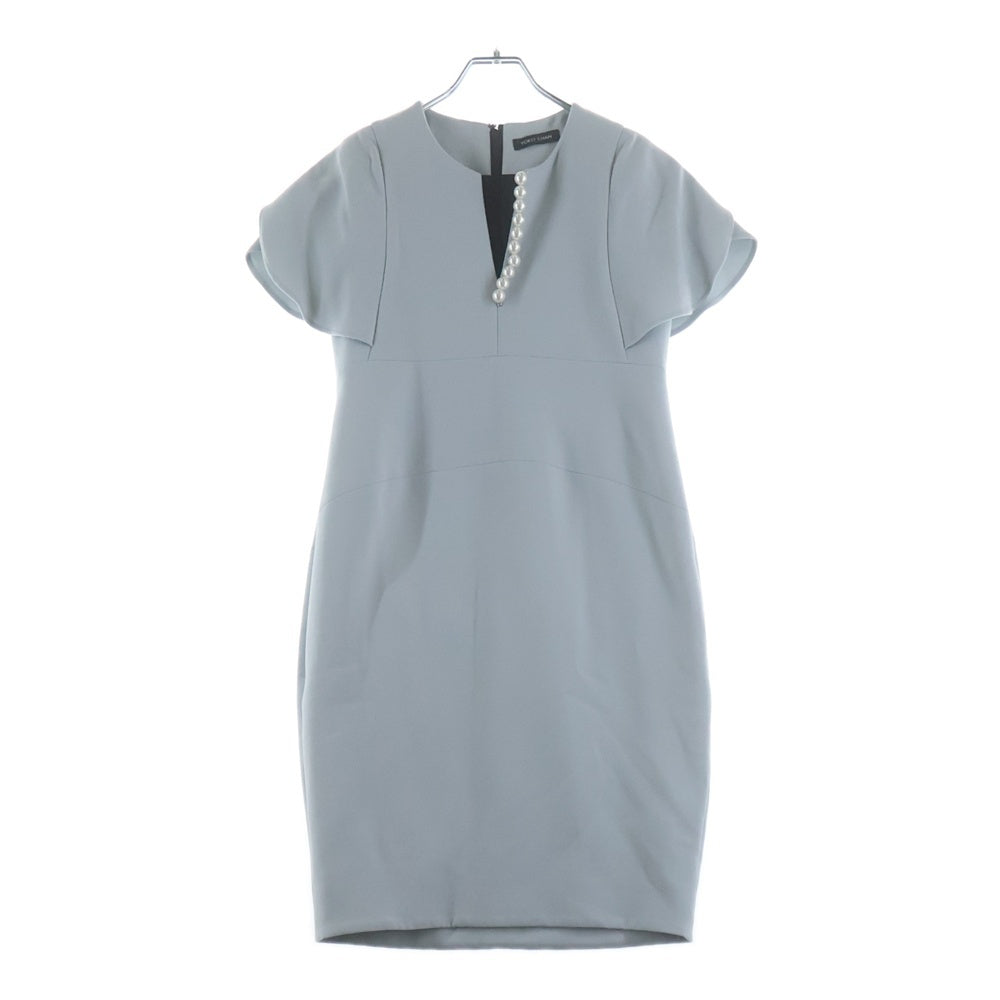 YOKO CHAN(ヨーコ チャン) パール装飾 ペタルスリーブ 半袖 ワンピース グレー レディース