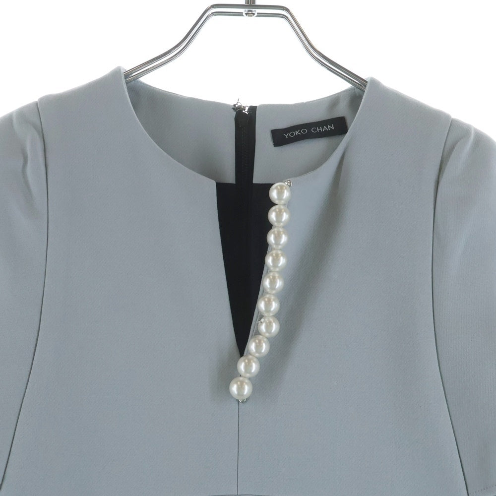 YOKO CHAN(ヨーコ チャン) パール装飾 ペタルスリーブ 半袖 ワンピース グレー レディース