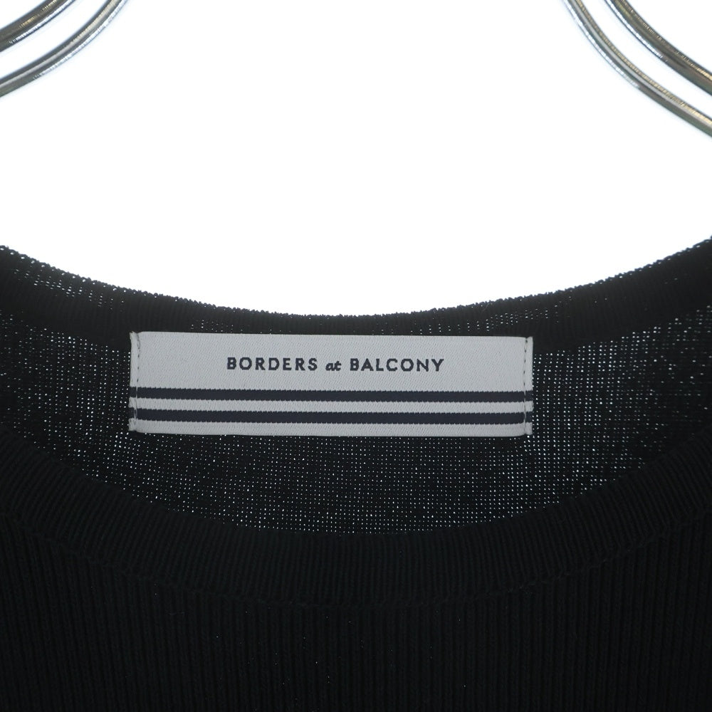 BORDERS at BALCONY(ボーダーズアットバルコニー) ウエストマーク ハーフスリーブ ニット ワンピース ブラック レディース