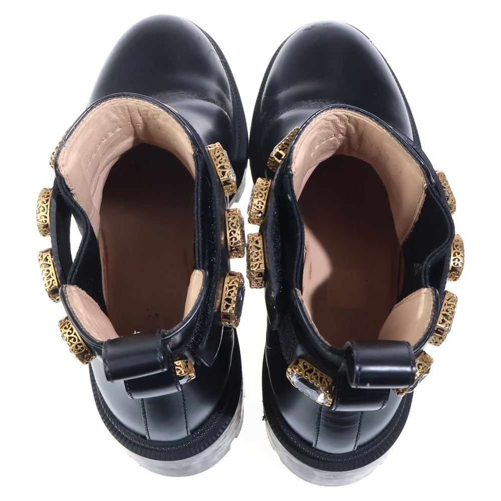 GUCCI(グッチ) GGマーモント ビジュー クリスタル装飾 レザー サイドゴア ショートブーツ ブラック レディース
