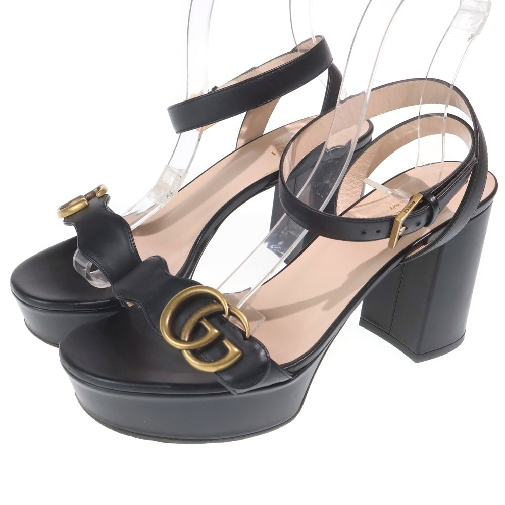 GUCCI(グッチ) GGマーモント レザー ストラップ ヒール サンダル シューズ ブラック レディース