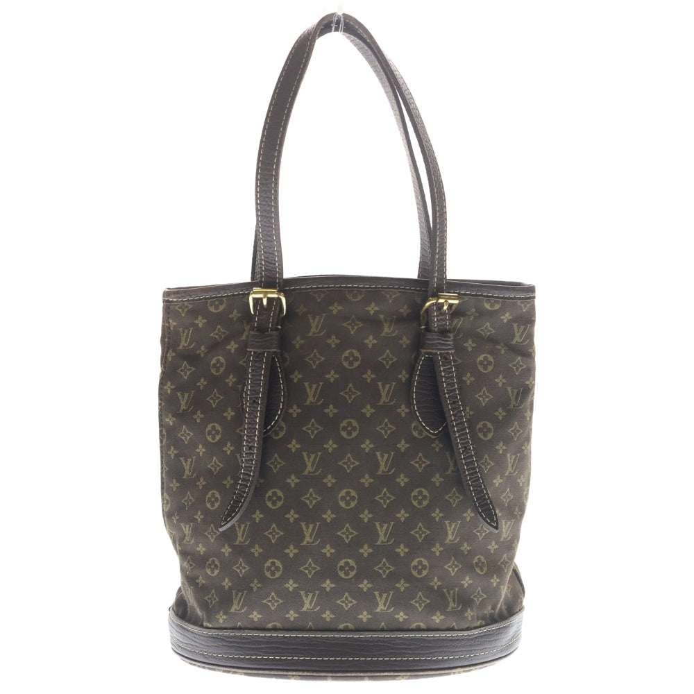 LOUIS VUITTON(ルイヴィトン) モノグラムミニ バケットPM ハンドバッグ トートバッグ ブラウン レザー×キャンバス M95226 ゴールド金具 レディース