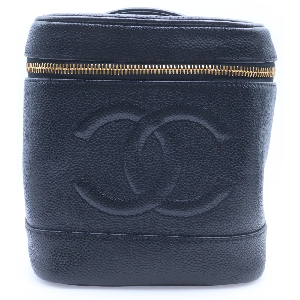 CHANEL(シャネル) キャビアスキン バニティ ポーチ ケース ハンドバッグ ブラック キャビアスキン ゴールド金具 レディース