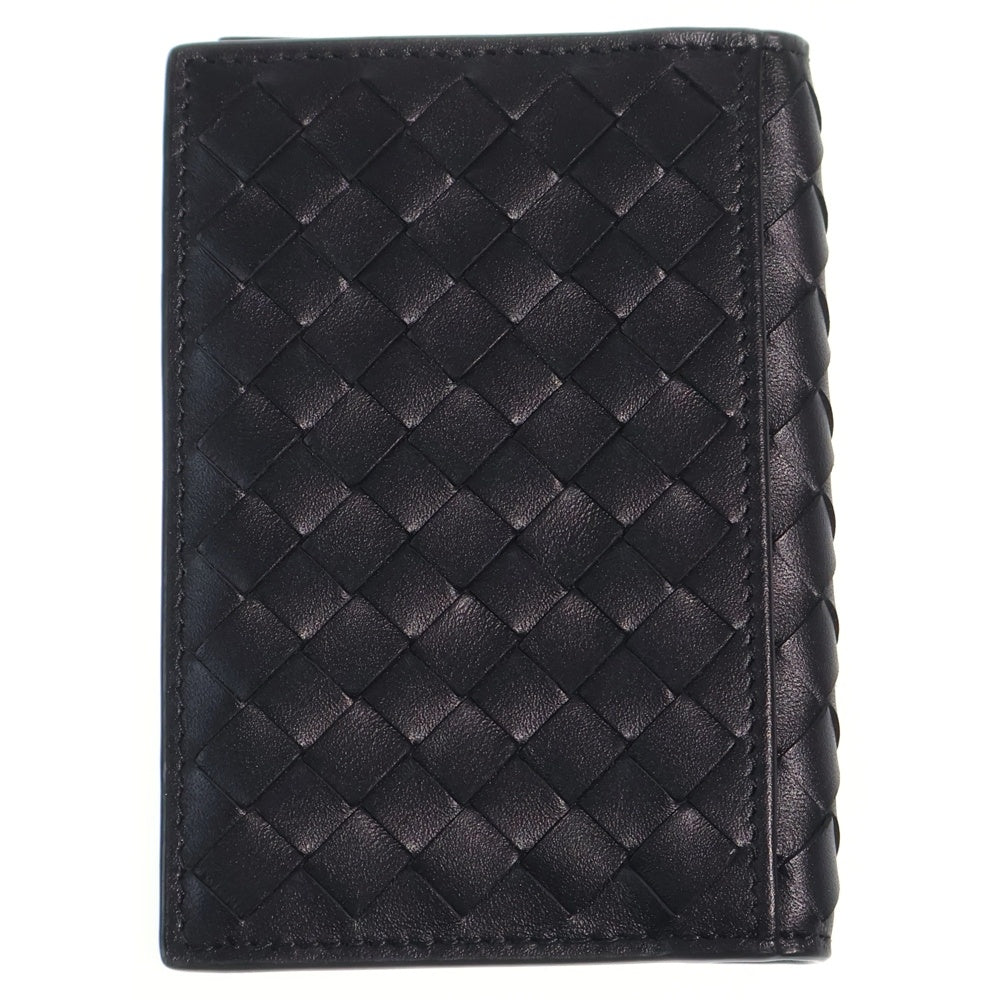 BOTTEGA VENETA(ボッテガヴェネタ) イントレチャート 二つ折り財布 コンパクトウォレット カードケース ブラック レザー レディース
