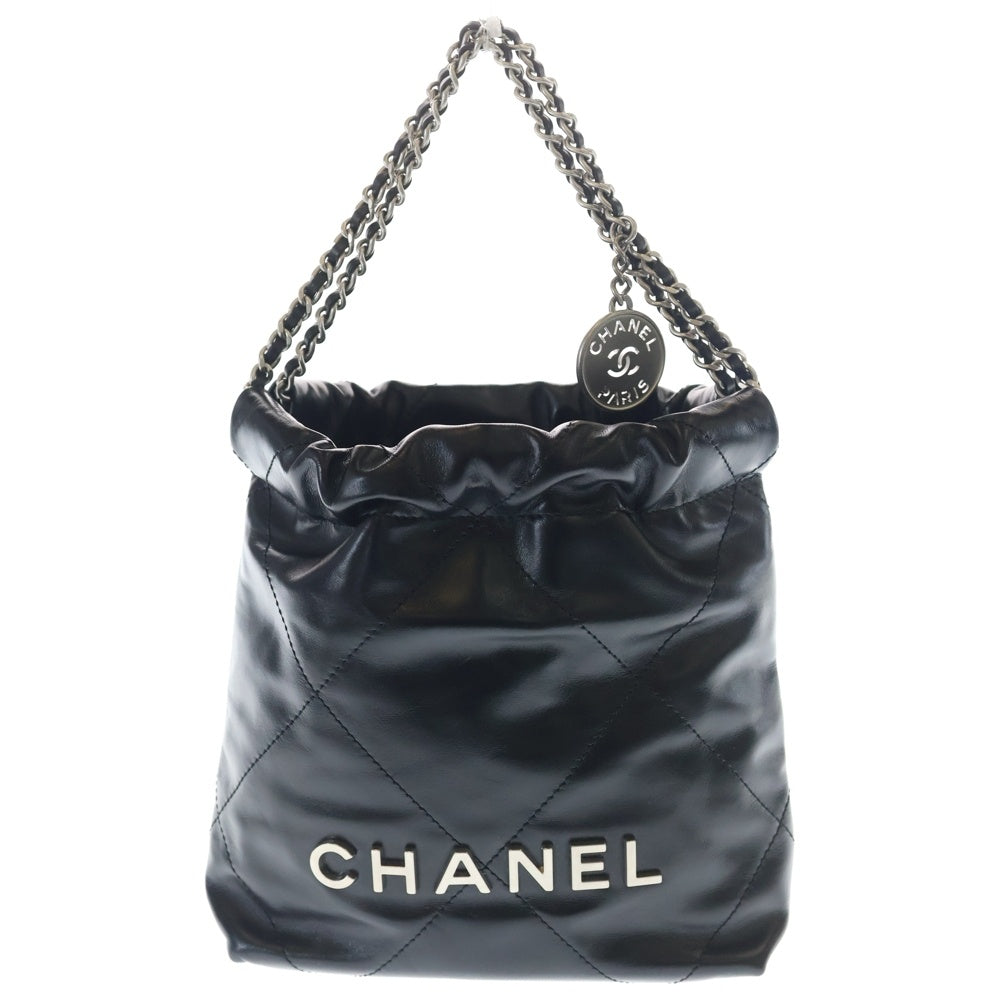 CHANEL(シャネル) シャネル22 ミニ チェーンショルダーバッグ シルバー金具 ブラック プレート レディース