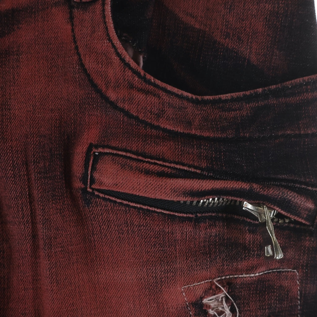 BALMAIN(バルマン) 14SS BIKER JEANS バイカー 蛇腹 ダメージ加工 デニムパンツ ジーンズ レッド S4HT500B406V