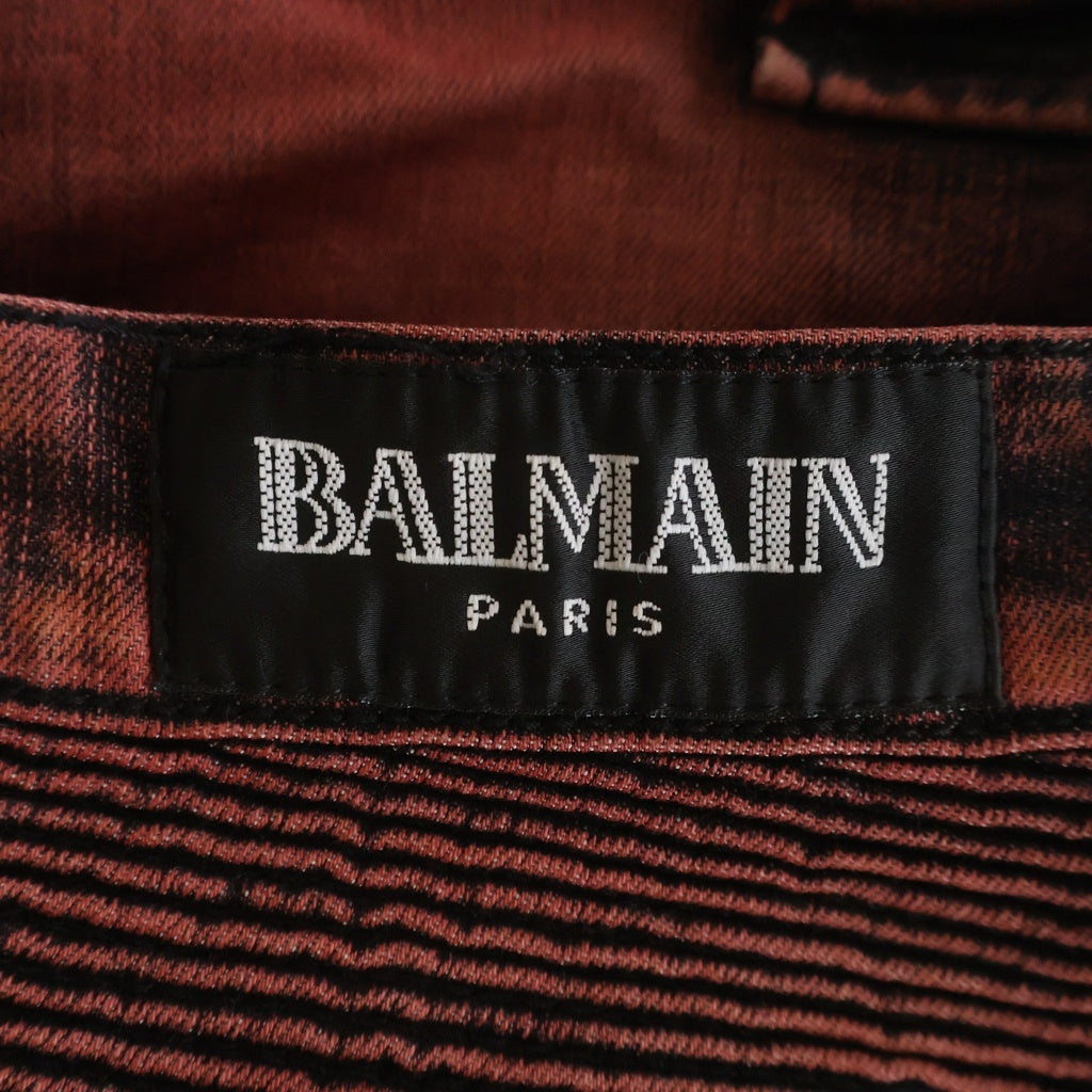 BALMAIN(バルマン) 14SS BIKER JEANS バイカー 蛇腹 ダメージ加工 デニムパンツ ジーンズ レッド S4HT500B406V