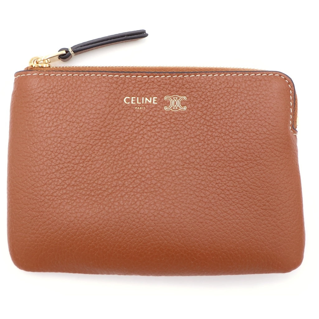 CELINE(セリーヌ) トリンオフスタンプ コインパス コインケース バッグチャーム 小物入れ ポーチ ブラウン レザー ゴールド金具 レディース