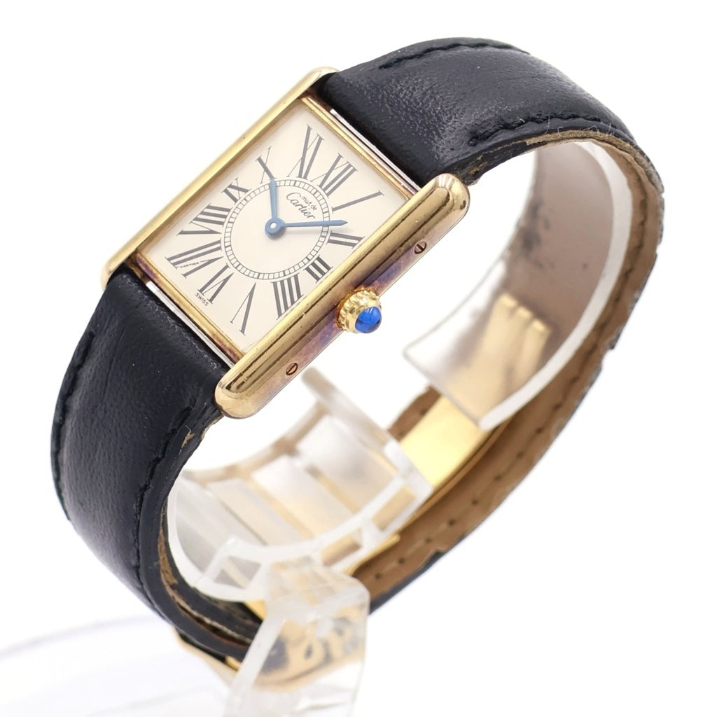 Cartier(カルティエ) マスト タンク LM GP×社外革/QZ クォーツ 電池式 腕時計 590005 アイボリー文字盤