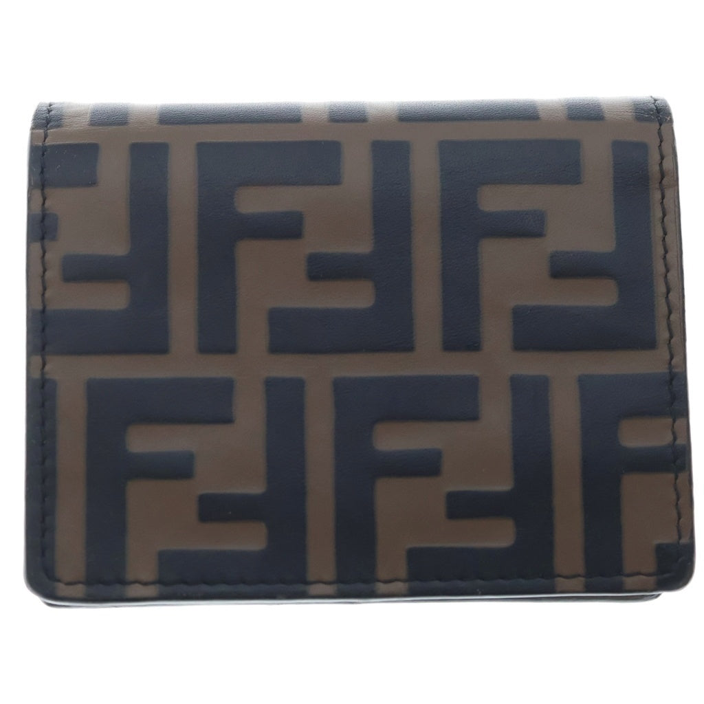 FENDI(フェンディ) コンパクトウォレット 三つ折り財布 コインケース ブラウン×ブラック レザー 8M0408 ゴールド金具 レディース