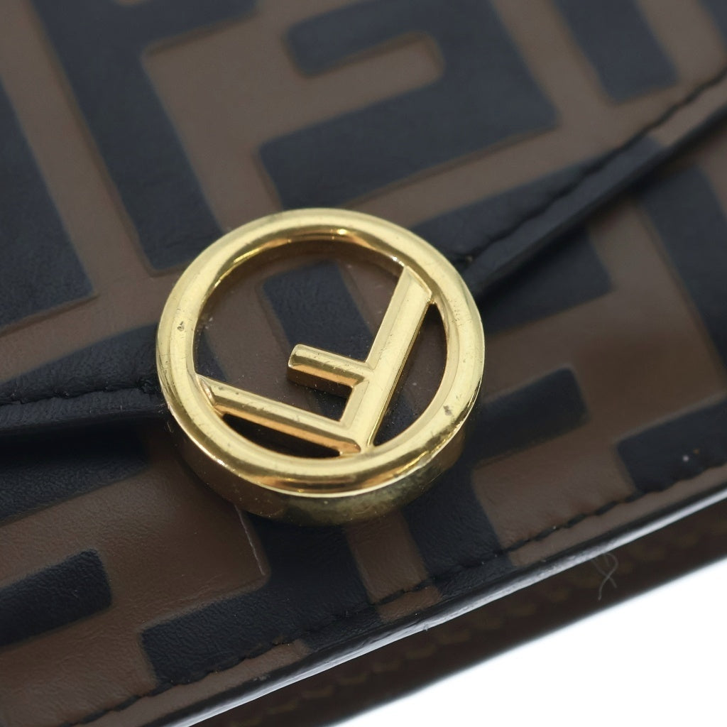 FENDI(フェンディ) コンパクトウォレット 三つ折り財布 コインケース ブラウン×ブラック レザー 8M0408 ゴールド金具 レディース