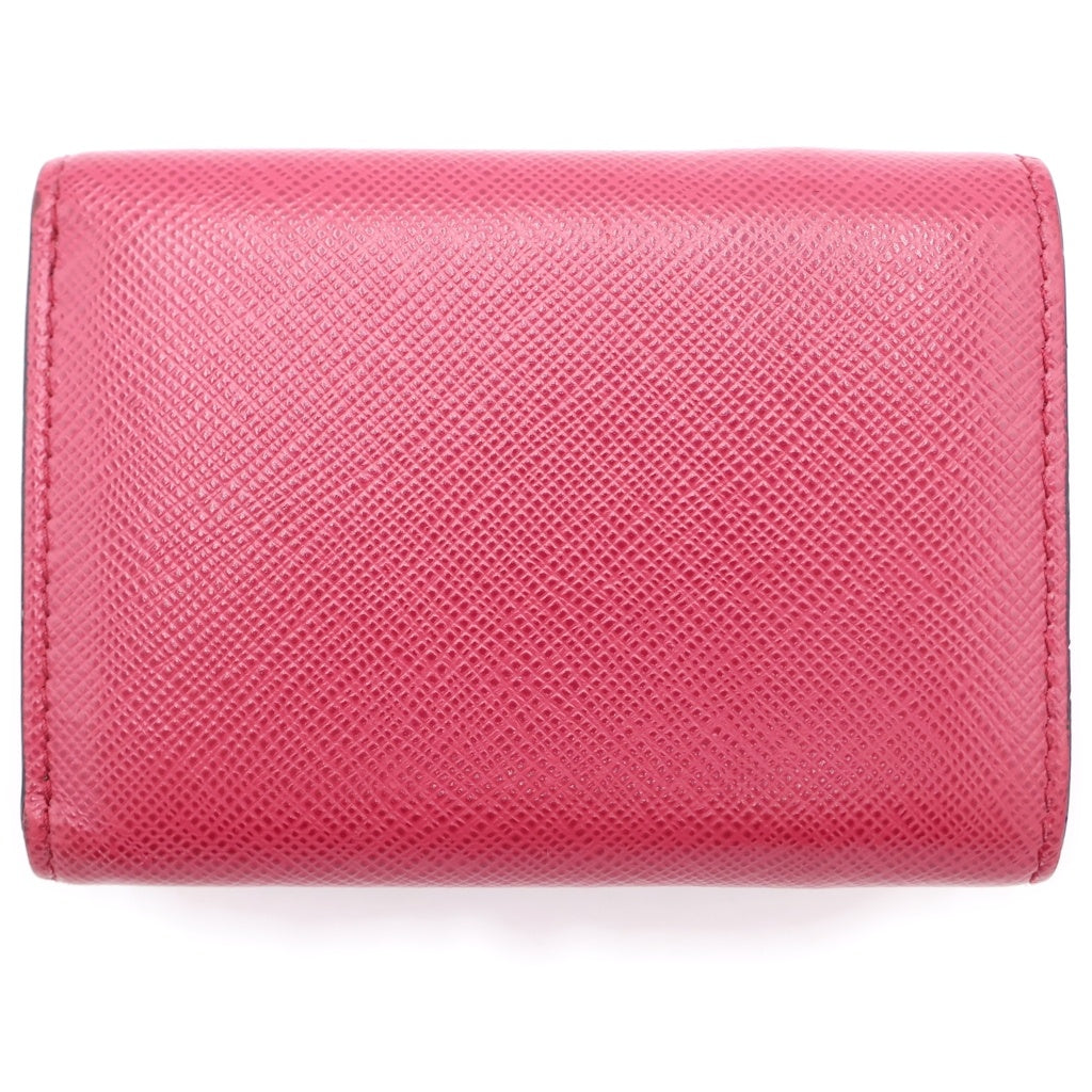 PRADA(プラダ) サフィアーノ 三つ折り財布 コンパクトウォレット コインケース ブラック×ピンク レザー 1MH021 ゴールド金具 レディース