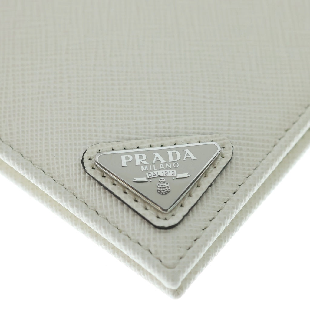 PRADA(プラダ) サフィアーノ 二つ折り財布 コンパクトウォレット カードケース ホワイト レザー 2MO513 シルバー金具 レディース