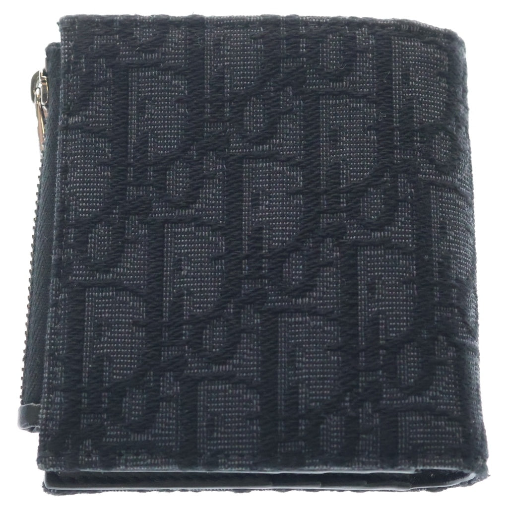 Christian Dior(クリスチャンディオール) ディオール オブリーク ジャカード 二つ折り財布 コンパクトウォレット コインケース ブラック シルバー金具 レディース