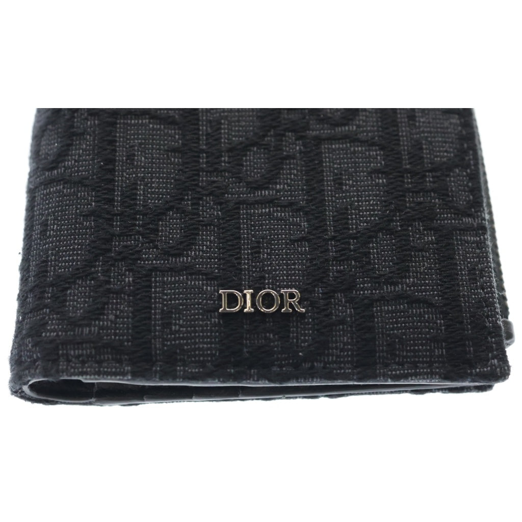 Christian Dior(クリスチャンディオール) ディオール オブリーク ジャカード 二つ折り財布 コンパクトウォレット コインケース ブラック シルバー金具 レディース
