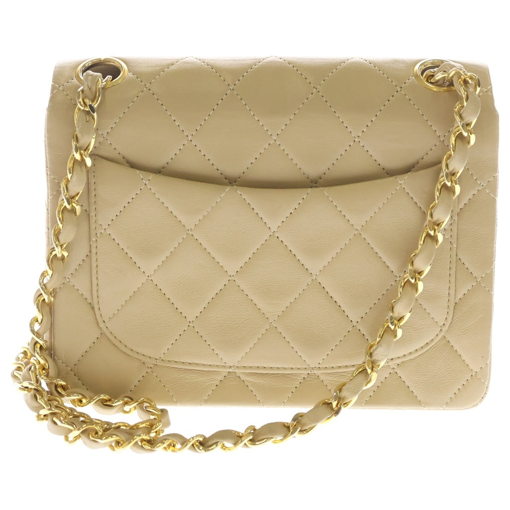 CHANEL(シャネル) ミニマトラッセ18 SフラップSチェーンショルダーバッグ ベージュ ラムスキン ゴールド金具 レディース