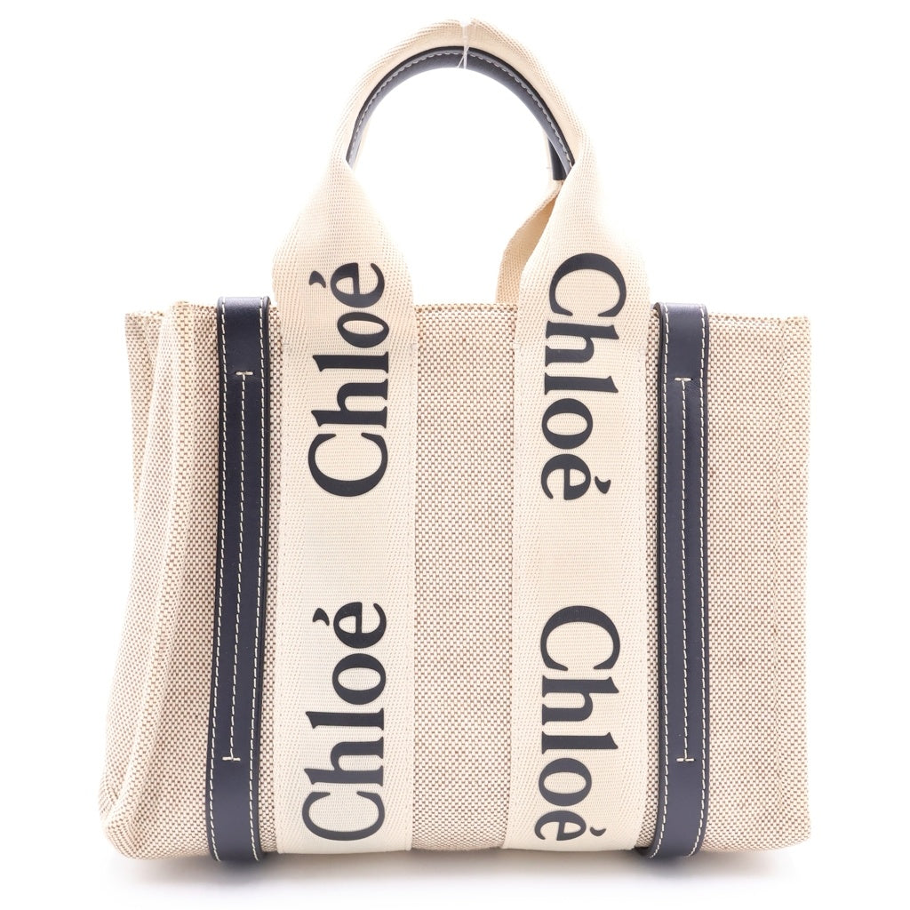 Chloe(クロエ) ウッディ スモール ハンドバッグ ミニバッグ ベージュ×ブラック レザー×キャンバス レディース