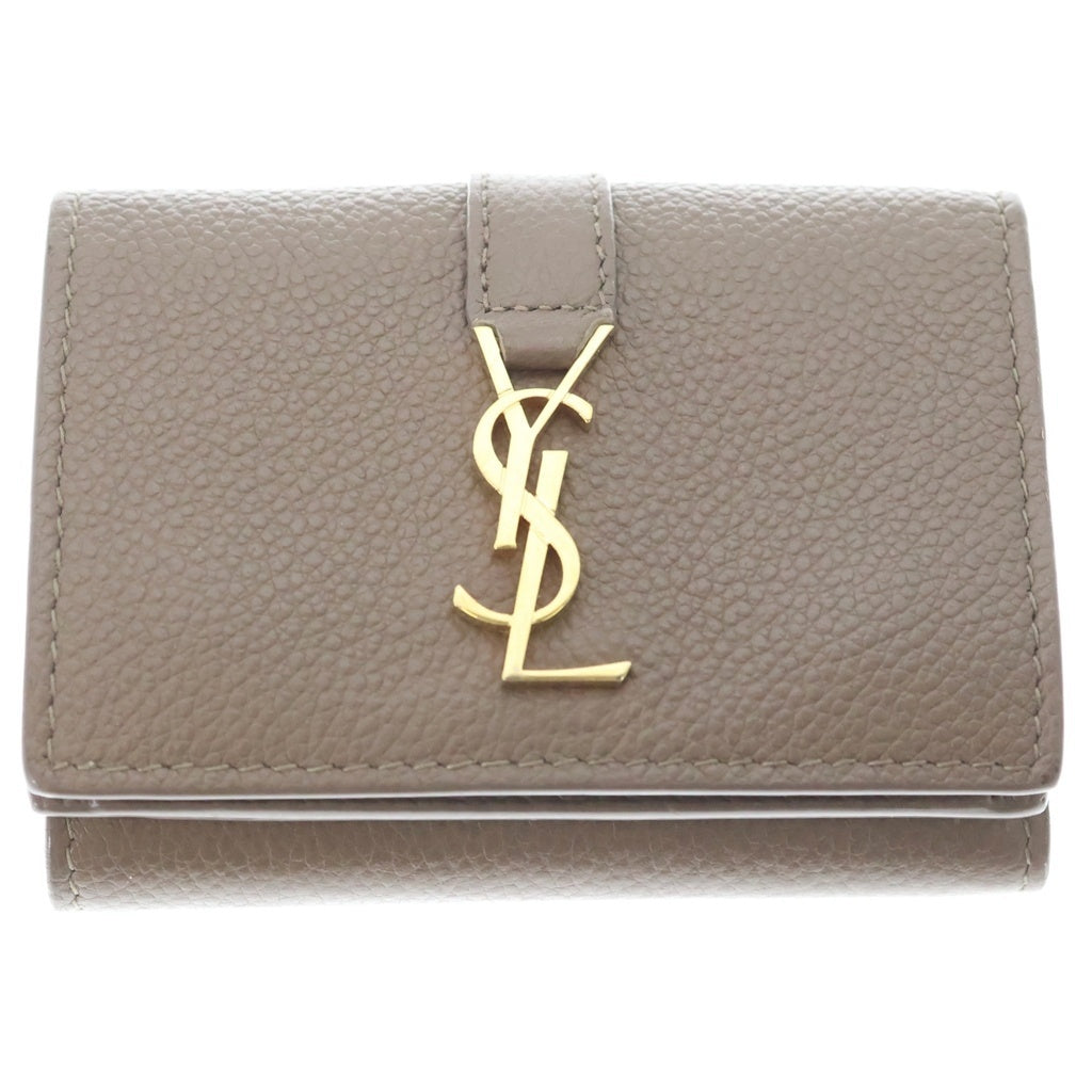SAINT LAURENT PARIS(サンローランパリ) オリガミ タイニーウォレット 三つ折り財布 コインケース ブラウンベージュ レザー ゴールド金具 レディース