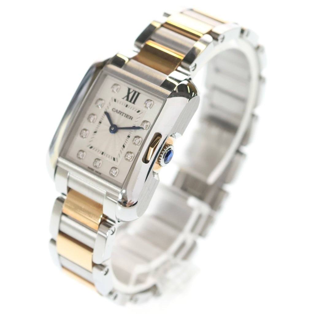 Cartier(カルティエ) タンクアングレーズSM 11PD ダイヤ SS×PG/QZ ステンレス×ピンクゴールド クォーツ クオーツ 腕時計 CRWT100024 シルバー文字盤