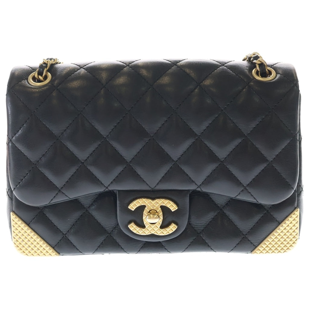 CHANEL(シャネル) マトラッセ25 メタル Sフラップ Wチェーン ショルダーバック ミニバッグ ブラック ラムスキン A94495 ゴールド金具 レディース