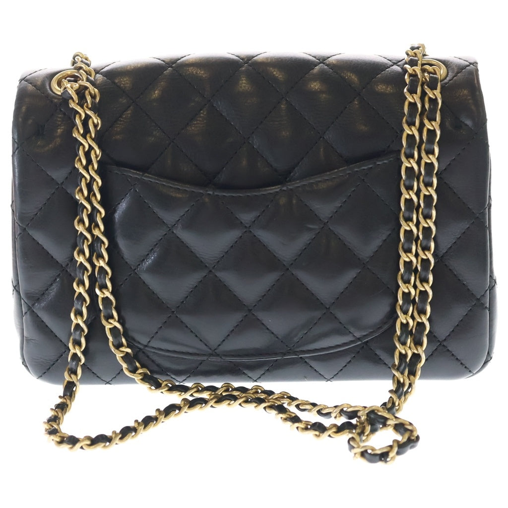 CHANEL(シャネル) マトラッセ25 メタル Sフラップ Wチェーン ショルダーバック ミニバッグ ブラック ラムスキン A94495 ゴールド金具 レディース
