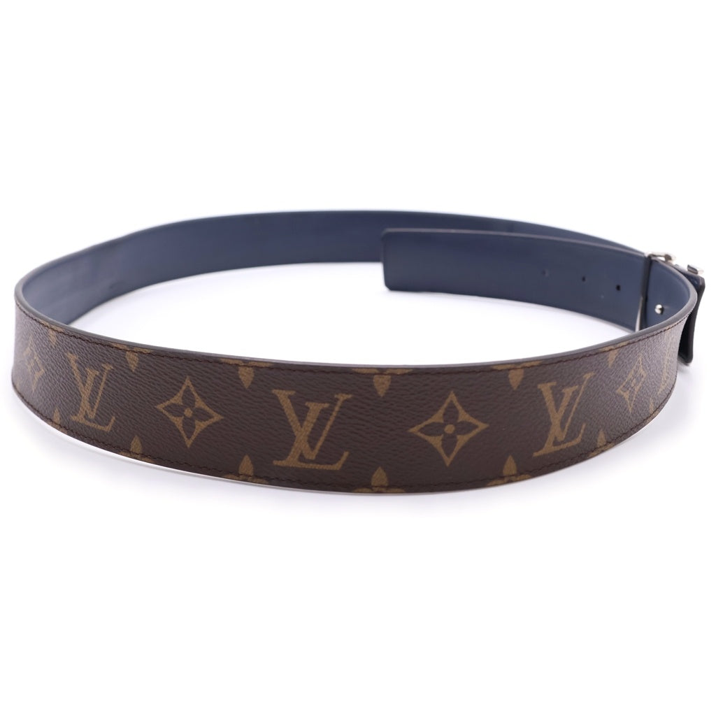 LOUIS VUITTON(ルイヴィトン) LV ロゴバックル モノグラム PVC レザー リバーシブル ベルト シルバー金具 ブラウン/ネイビー M0635