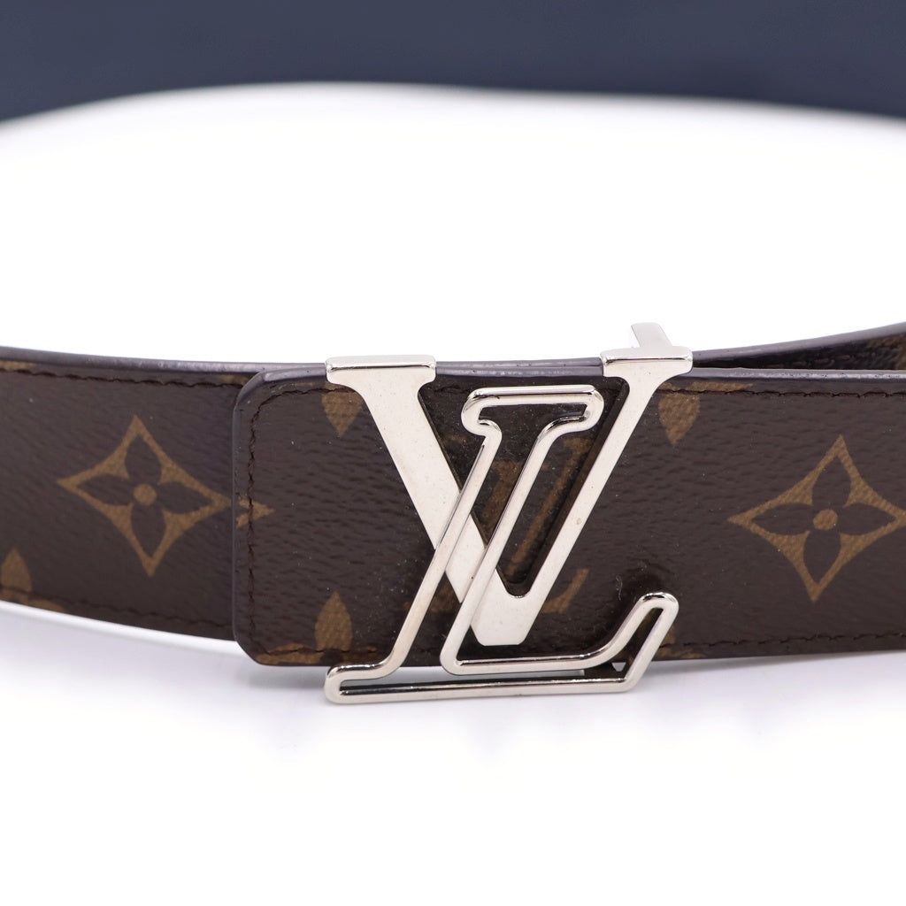 LOUIS VUITTON(ルイヴィトン) LV ロゴバックル モノグラム PVC レザー リバーシブル ベルト シルバー金具 ブラウン/ネイビー M0635