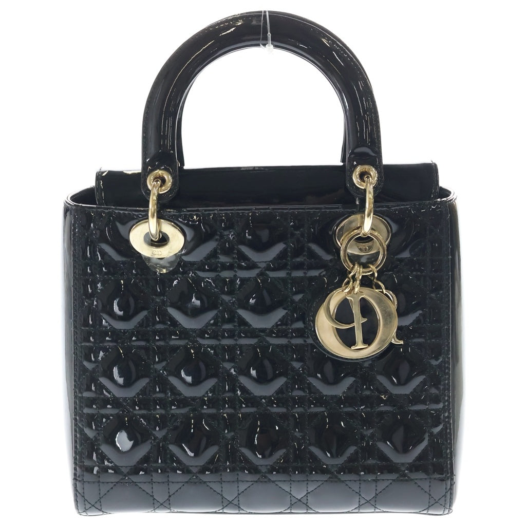 Christian Dior(クリスチャンディオール) レディディオール ミディアム カナージュ パテント レザー ゴールド金具 2WAY ハンドバッグ ショルダーバッグ ブラック レディース