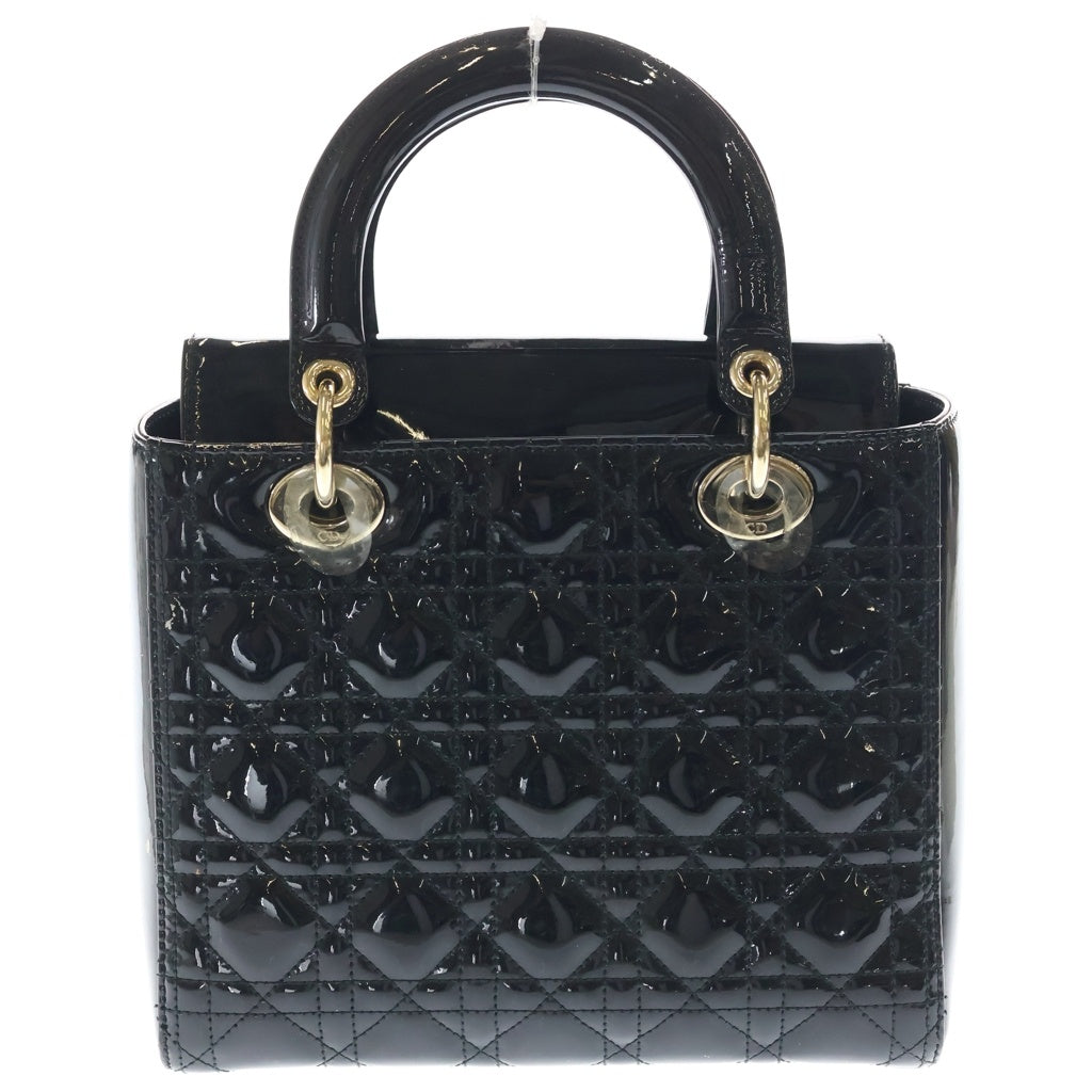 Christian Dior(クリスチャンディオール) レディディオール ミディアム カナージュ パテント レザー ゴールド金具 2WAY ハンドバッグ ショルダーバッグ ブラック レディース