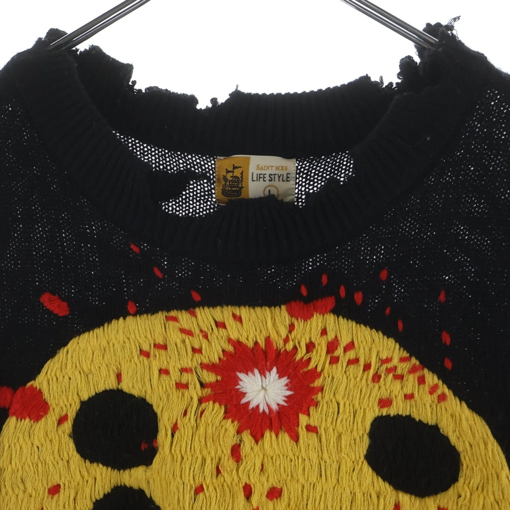 SAINT MICHAEL(セントマイケル) 24AW ×CACTUS PLANT FLEA MARKET CP CREW KNIT ダメージ加工 クルーネック プルオーバー 長袖ニット セーター SM-YS1-0000-C07