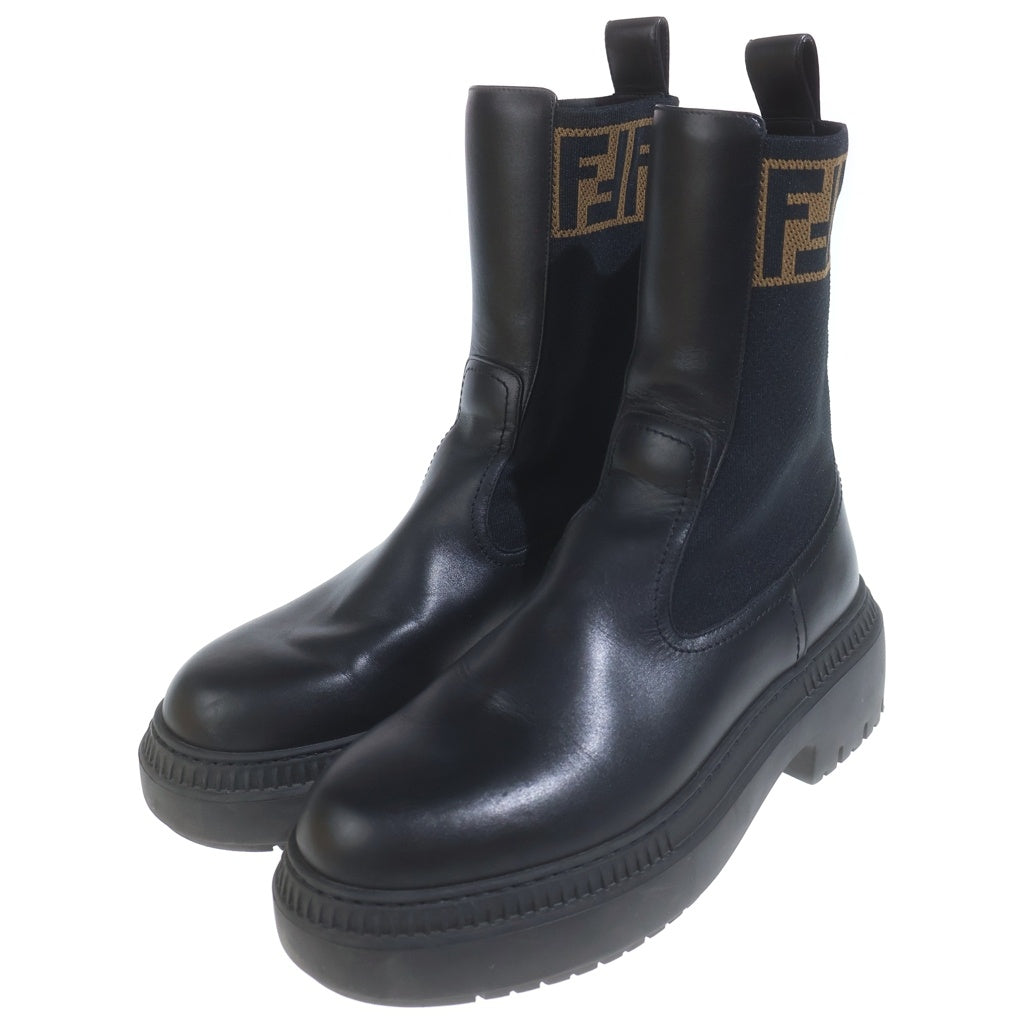 FENDI(フェンディ) Domino biker boots バイカー ロング チェルシーブーツ ズッカ柄 ブラック/ブラウン 8T8457 レディース