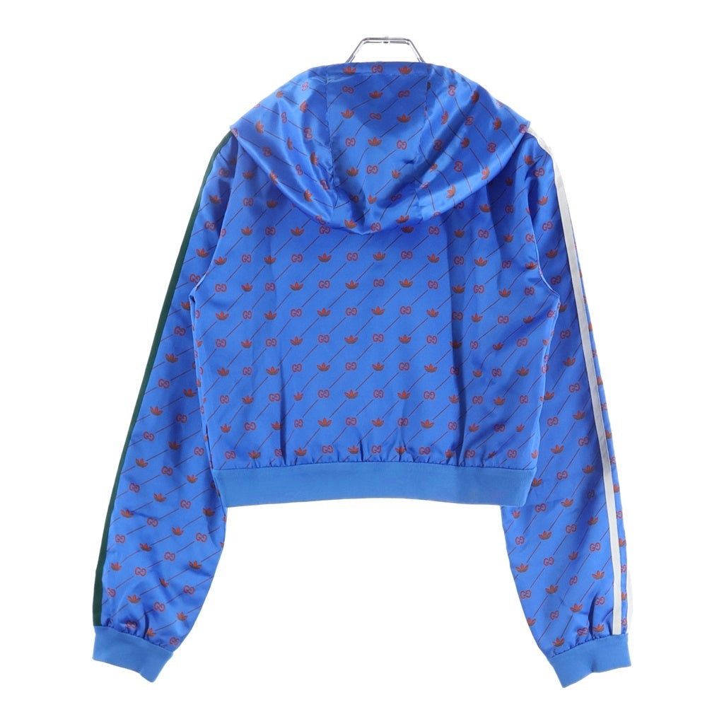 GUCCI(グッチ) ×adidas アディダス トレフォイルロゴ GG 総柄プリント ジップアップ フーデッド ジャケット ブルー 693421 XJEBI