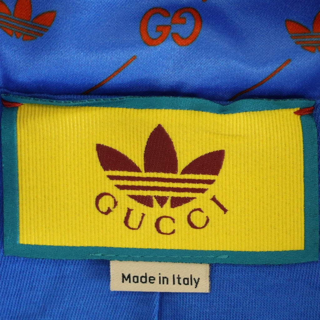GUCCI(グッチ) ×adidas アディダス トレフォイルロゴ GG 総柄プリント ジップアップ フーデッド ジャケット ブルー 693421 XJEBI