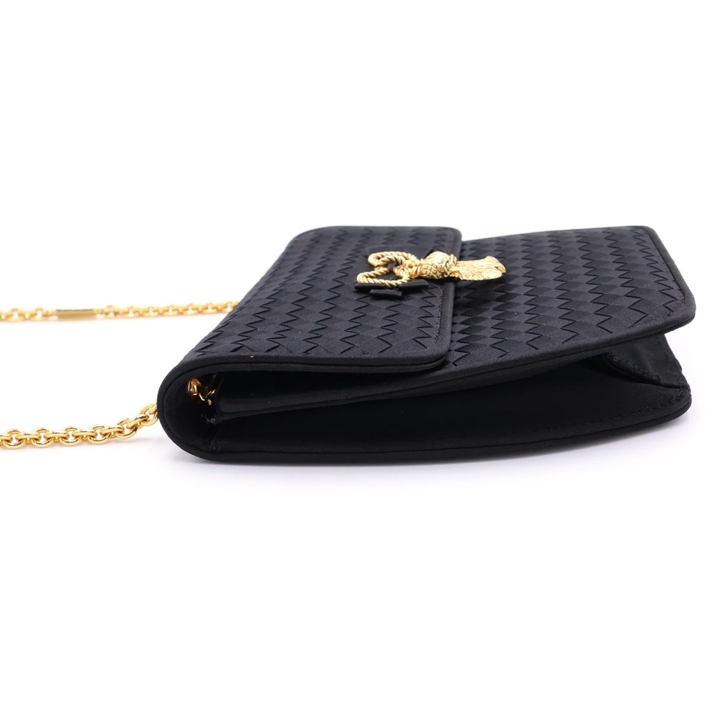 BOTTEGA VENETA(ボッテガヴェネタ) イントレチャート リボン チェーンショルダーバッグ ブラック ナイロン ヴィンテージ レディース