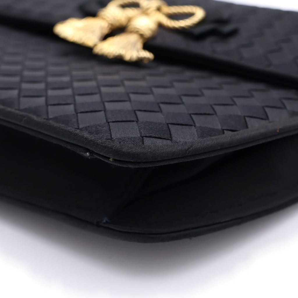 BOTTEGA VENETA(ボッテガヴェネタ) イントレチャート リボン チェーンショルダーバッグ ブラック ナイロン ヴィンテージ レディース