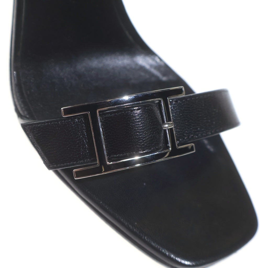 HERMES(エルメス) ジュディ105 レザー ストラップ ヒール サンダル シューズ シルバー金具 ブラック レディース