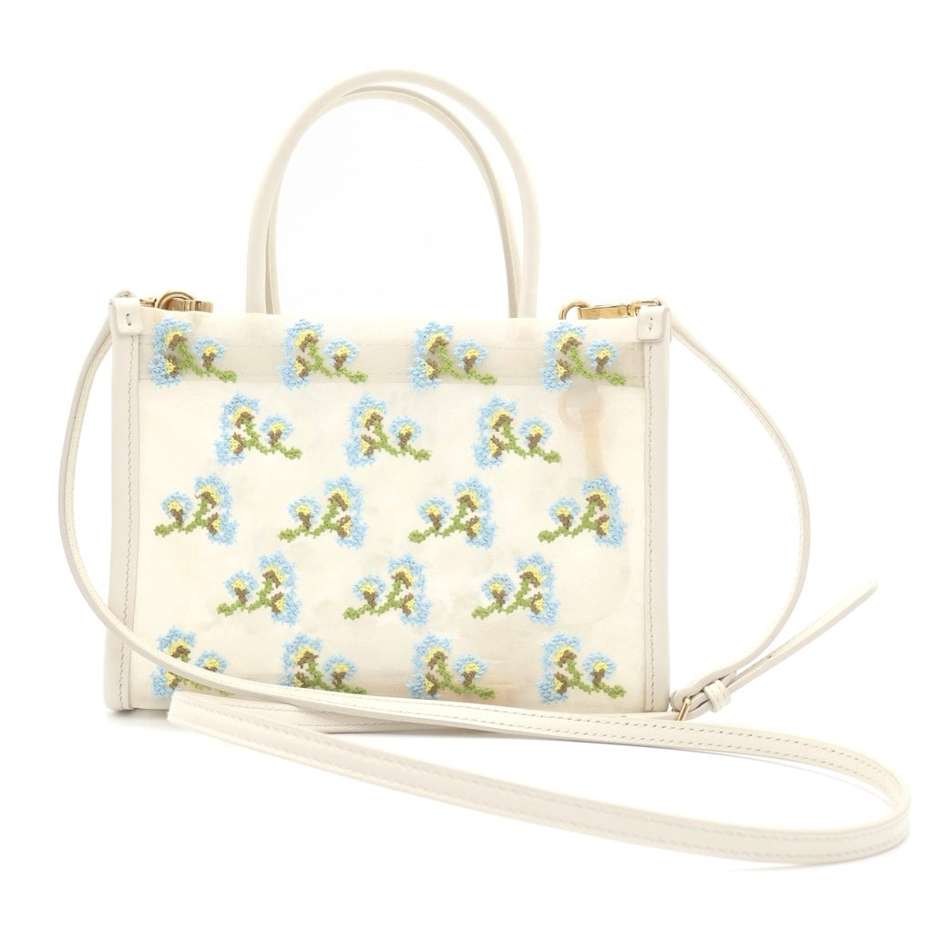 miumiu(ミュウミュウ) フラワー 刺繍メッシュバッグ ハンドバッグ ショルダーバッグ ホワイト×ブルー レザー 5BA310 レディース