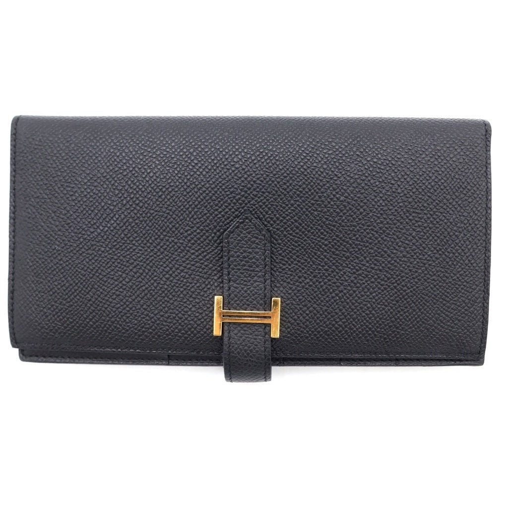 HERMES(エルメス) ベアンスフレ ロングウォレット 長財布 カードケース ブラック レザー エプソン W刻印 ゴールド金具 レディース