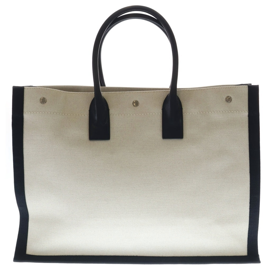 SAINT LAURENT PARIS(サンローランパリ) リヴゴーシュ トートバッグ キャンバス レザー ロゴ ホワイト/ブラック 509415 レディース
