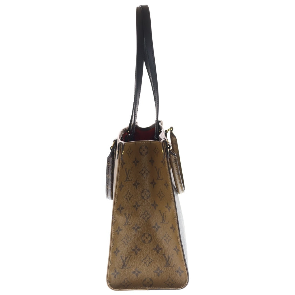 LOUIS VUITTON(ルイヴィトン) モノグラムジャイアントリバース オンザゴーMM ハンドバッグ トートバッグ ブラウン レザー M45321 ゴールド金具 レディース
