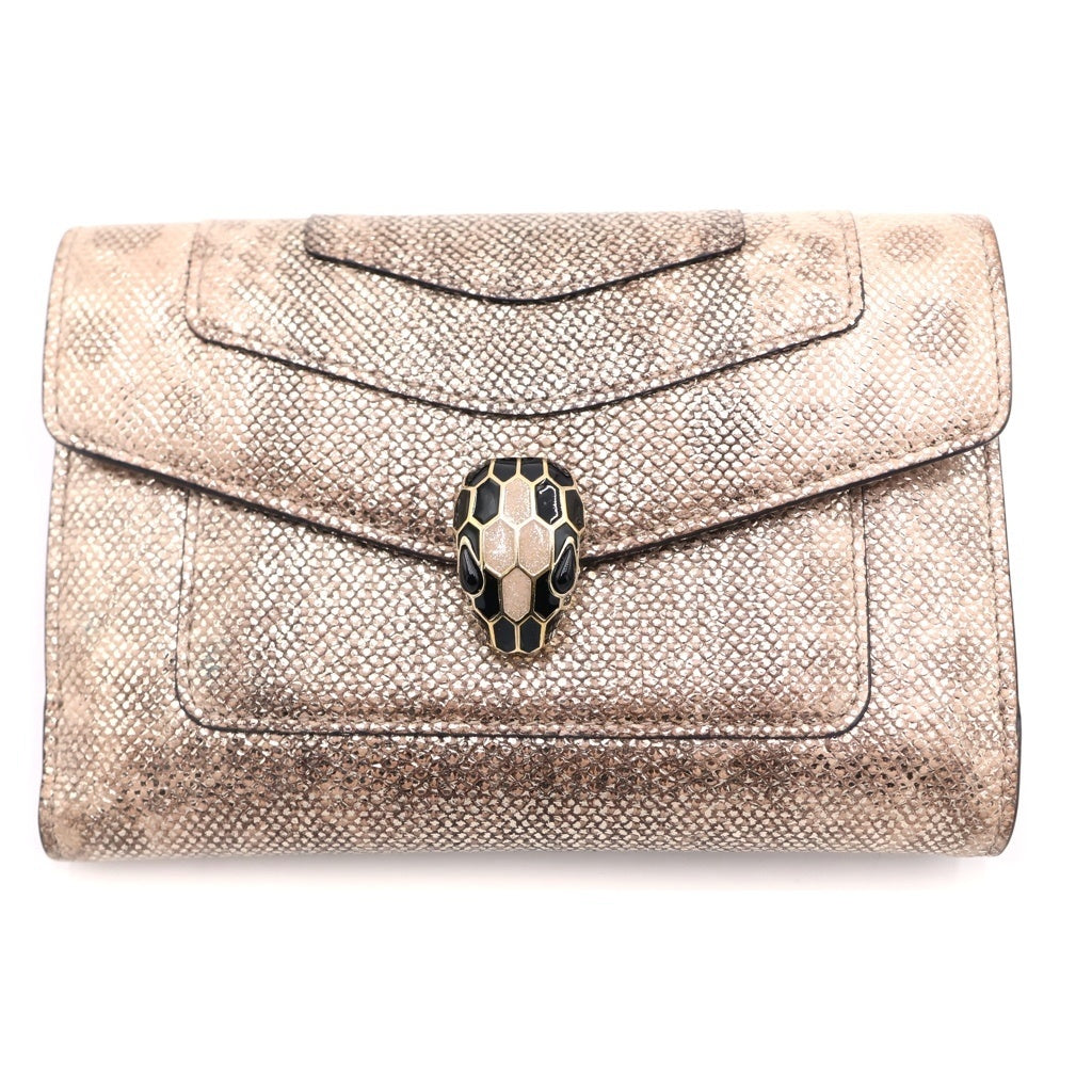 BVLGARI(ブルガリ) セルペンティ カルングスキン メタリック 二つ折り財布 コンパクトウォレット ベージュ 291331 レディース