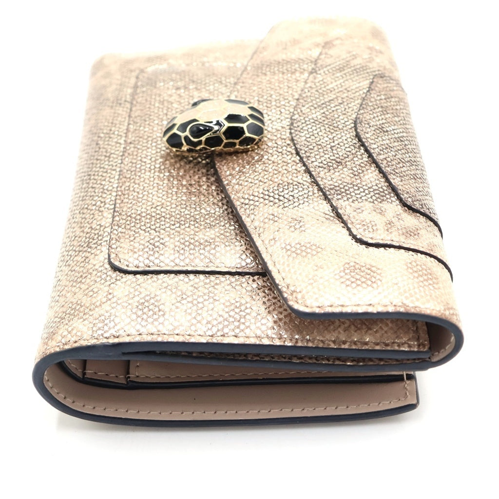 BVLGARI(ブルガリ) セルペンティ カルングスキン メタリック 二つ折り財布 コンパクトウォレット ベージュ 291331 レディース
